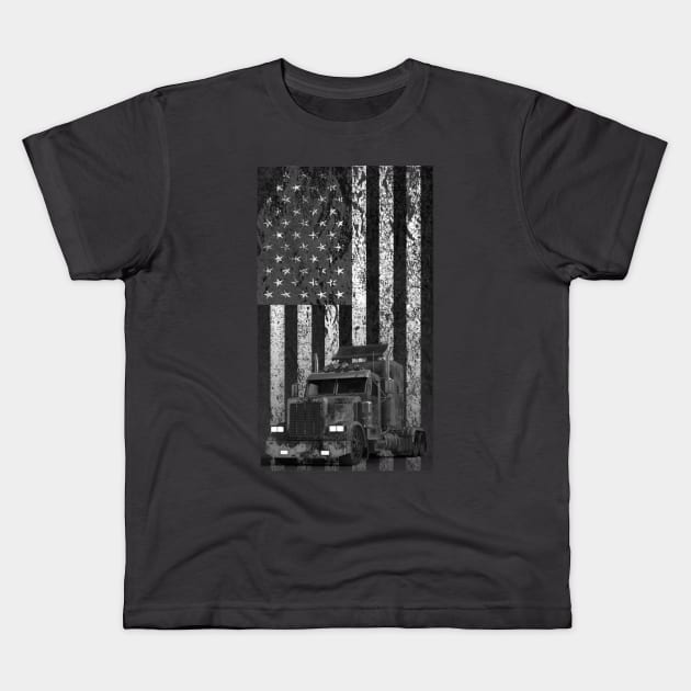 American Flag Trucker Kids T-Shirt by BlackGrain